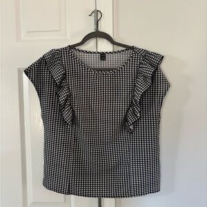 SHEIN Monochrome Gingham Ruffle Blouse